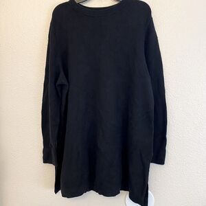J. Jill black crew neck side slit button sleeve tunic sweater silk wool blend L